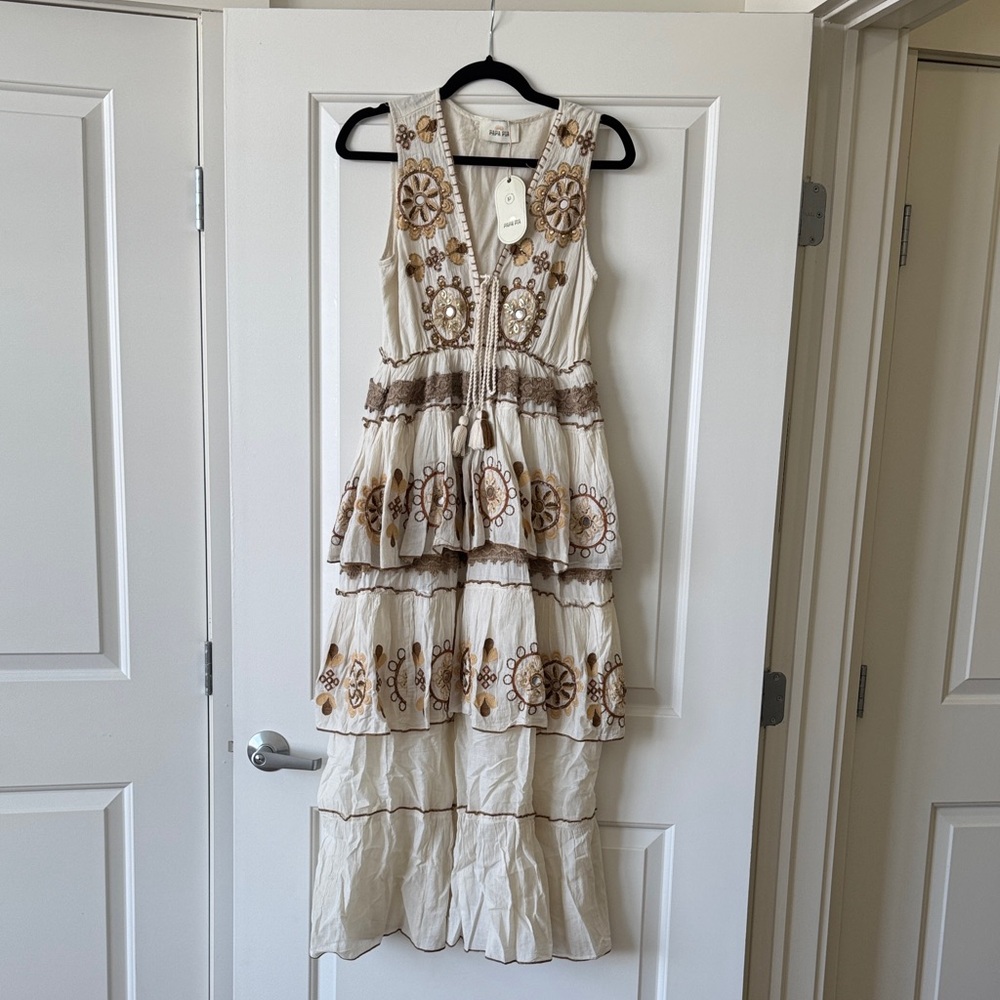 Chic Cream and Brown Floral Maxi Dress
